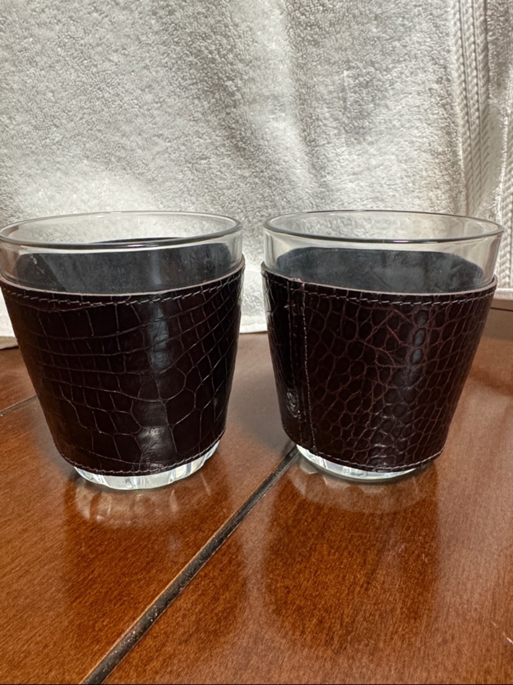 Leather Wrapped Glass Set in Crocodile Embossed Leather